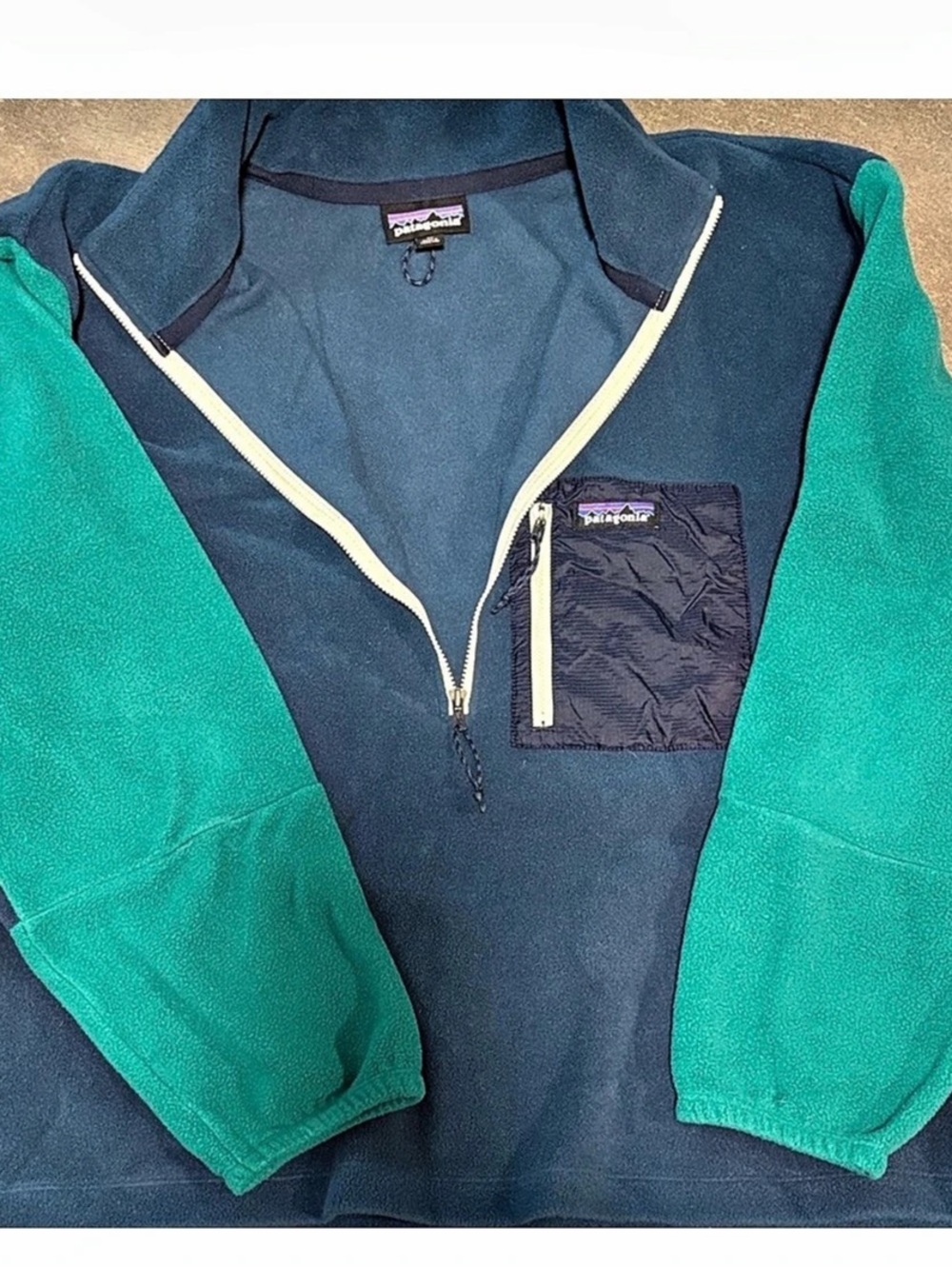 Patagonia Synchilla Snap-T Pullover Color Block XL Navy Blue/ Teal Unisex Sweate